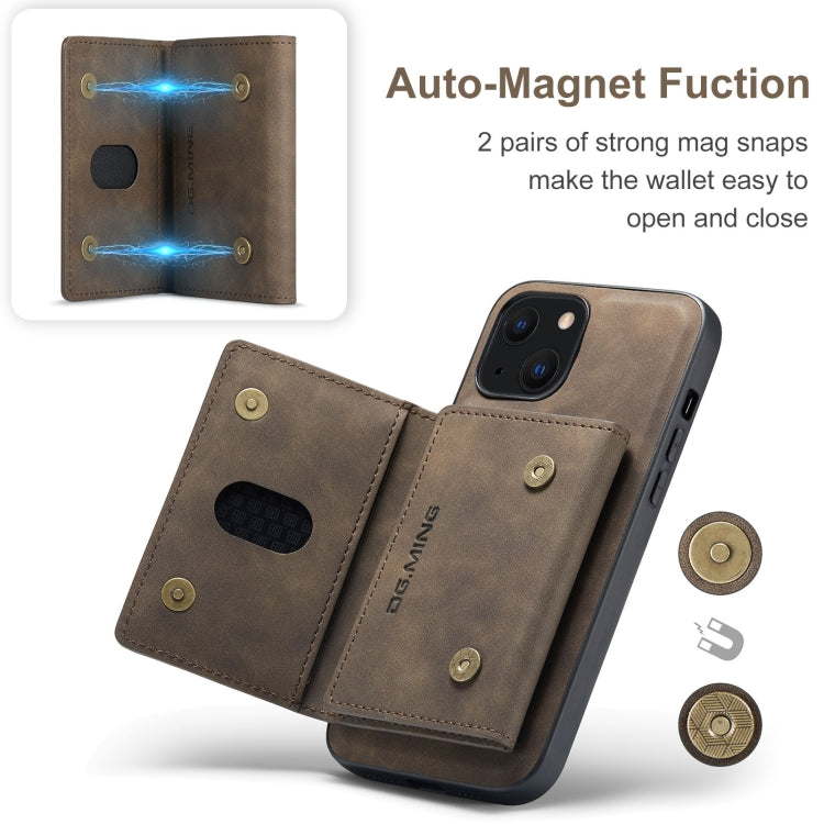 For iPhone 13 DG.MING M2 Series 3-Fold Card Bag Shockproof Case with Wallet & Holder Function(Coffee) - iPhone 13 Cases by DG.MING | Online Shopping UK | buy2fix