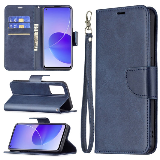 For OPPO Reno6 5G Retro Lambskin Texture Pure Color Horizontal Flip PU Leather Case with Holder & Card Slots & Wallet & Lanyard(Blue) - OPPO Cases by buy2fix | Online Shopping UK | buy2fix