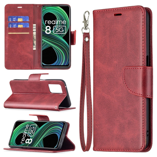 For OPPO Realme 8 5G/Realme V13 5G Retro Lambskin Texture Pure Color Horizontal Flip PU Leather Case with Holder & Card Slots & Wallet & Lanyard(Red) - Realme Cases by buy2fix | Online Shopping UK | buy2fix