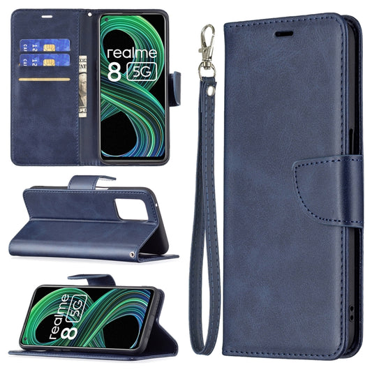 For OPPO Realme 8 5G/Realme V13 5G Retro Lambskin Texture Pure Color Horizontal Flip PU Leather Case with Holder & Card Slots & Wallet & Lanyard(Blue) - Realme Cases by buy2fix | Online Shopping UK | buy2fix