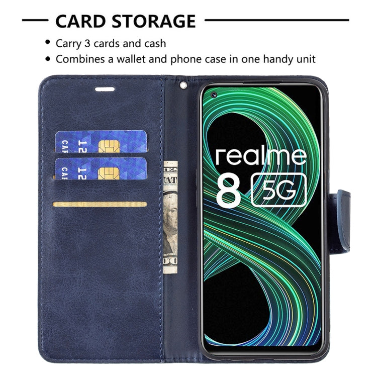 For OPPO Realme 8 5G/Realme V13 5G Retro Lambskin Texture Pure Color Horizontal Flip PU Leather Case with Holder & Card Slots & Wallet & Lanyard(Blue) - Realme Cases by buy2fix | Online Shopping UK | buy2fix