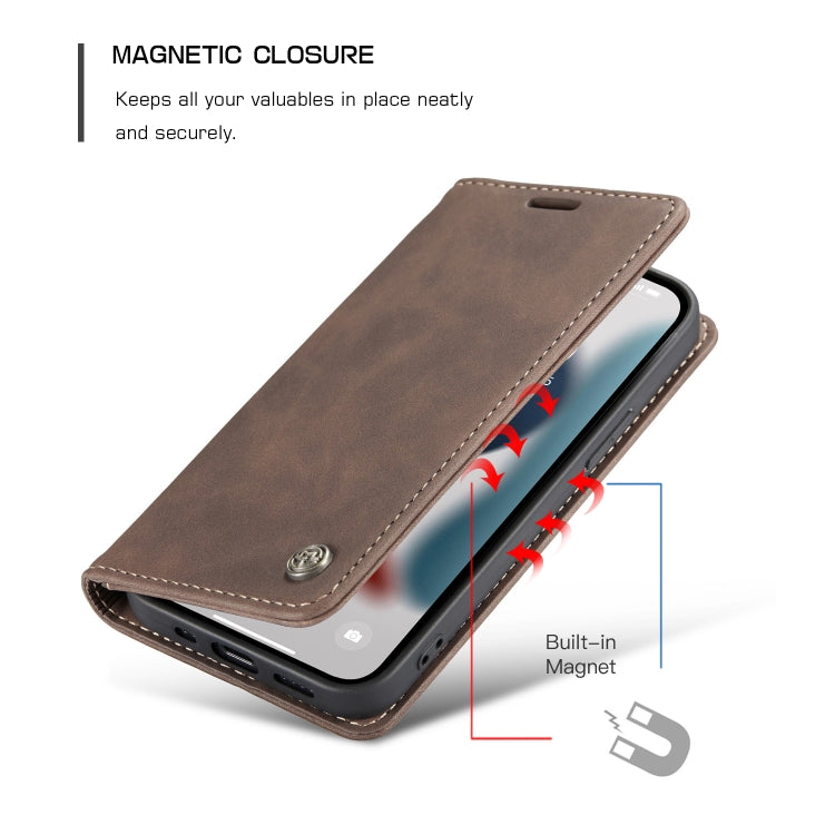 For iPhone 13 Pro CaseMe-013 Multifunctional Retro Frosted Horizontal Flip Leather Case with Card Slot & Holder & Wallet (Coffee) - iPhone 13 Pro Cases by CaseMe | Online Shopping UK | buy2fix