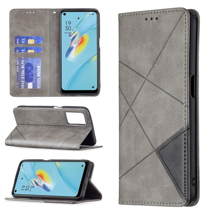 For OPPO A54 4G / A55 5G Rhombus Texture Horizontal Flip Magnetic Leather Case with Holder & Card Slots(Grey) - OPPO Cases by buy2fix | Online Shopping UK | buy2fix