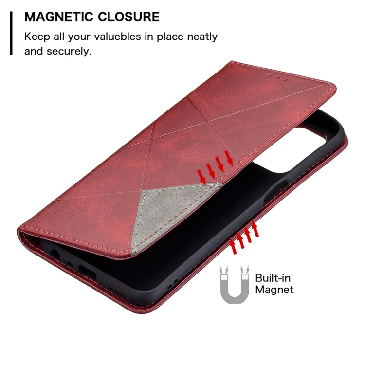 For OPPO A74 5G / A93 5G / A54 5G Rhombus Texture Horizontal Flip Magnetic Leather Case with Holder & Card Slots(Red) - OPPO Cases by buy2fix | Online Shopping UK | buy2fix