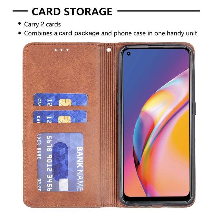 For OPPO A94 4G / Reno 5F / F19 Pro Rhombus Texture Horizontal Flip Magnetic Leather Case with Holder & Card Slots(Brown) - OPPO Cases by buy2fix | Online Shopping UK | buy2fix