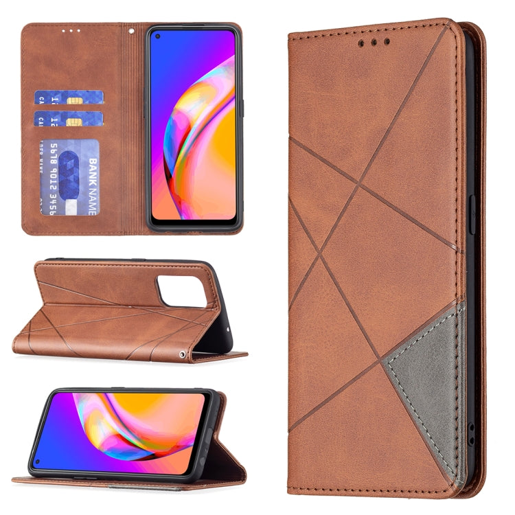 For OPPO A94 5G / F19 Pro Plus / Reno5 Z 5G Rhombus Texture Horizontal Flip Magnetic Leather Case with Holder & Card Slots(Brown) - OPPO Cases by buy2fix | Online Shopping UK | buy2fix