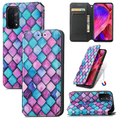 For OPPO A54 5G Colorful Magnetic Horizontal Flip PU Leather Case with Holder & Card Slot & Wallet(Purple Scales) - OPPO Cases by buy2fix | Online Shopping UK | buy2fix