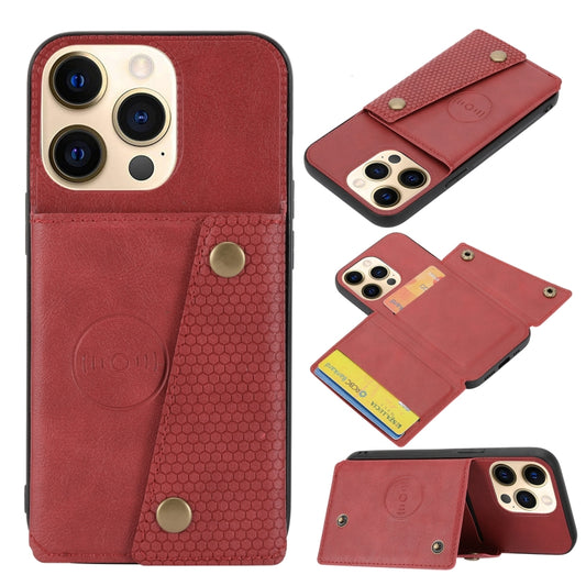 For iPhone 13 Pro Max Double Buckle PU + TPU Shockproof Magnetic Protective Case with Card Slot & Holder (Red) - iPhone 13 Pro Max Cases by buy2fix | Online Shopping UK | buy2fix