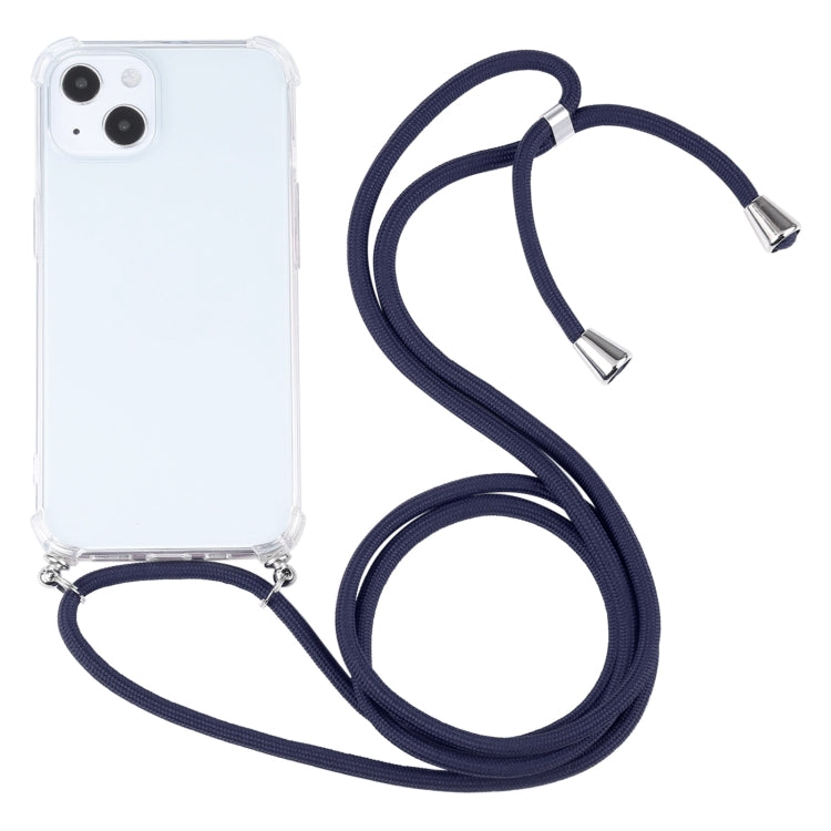 For iPhone 13 mini Four-corner Shockproof Transparent TPU Protective Case with Lanyard (Dark Blue) - iPhone 13 mini Cases by buy2fix | Online Shopping UK | buy2fix