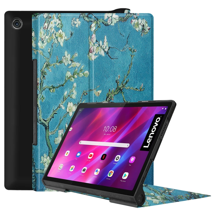 For Lenovo Yoga Tab 11 Custer Texture Coloured Drawing Pattern Horizontal Flip PU Leather Case with Holder & Sleep / Wake-up Function(Apricot Blossom) - Lenovo by buy2fix | Online Shopping UK | buy2fix