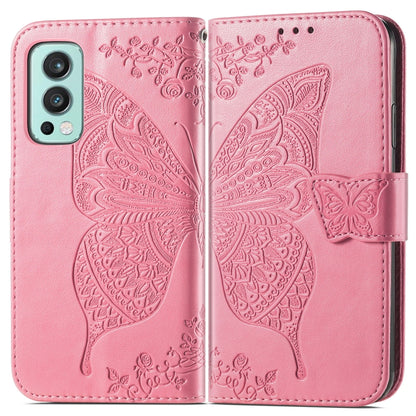 Butterfly Love Flowers Embossed Horizontal Flip Leather Case with Holder & Card Slots & Wallet & Lanyard For OnePlus Nord 2 5G(Pink) - OnePlus Cases by buy2fix | Online Shopping UK | buy2fix