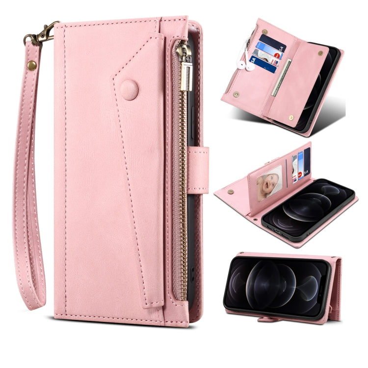 For iPhone 13 Retro Frosted Horizontal Flip Leather Case with Holder & Card Slot & Wallet & Zipper Pocket & Lanyard(Rose Gold) - iPhone 13 Cases by buy2fix | Online Shopping UK | buy2fix