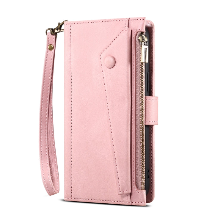 For iPhone 12 Pro Retro Frosted Horizontal Flip Leather Case with Holder & Card Slot & Wallet & Zipper Pocket & Lanyard(Rose Gold) - iPhone 12 / 12 Pro Cases by buy2fix | Online Shopping UK | buy2fix