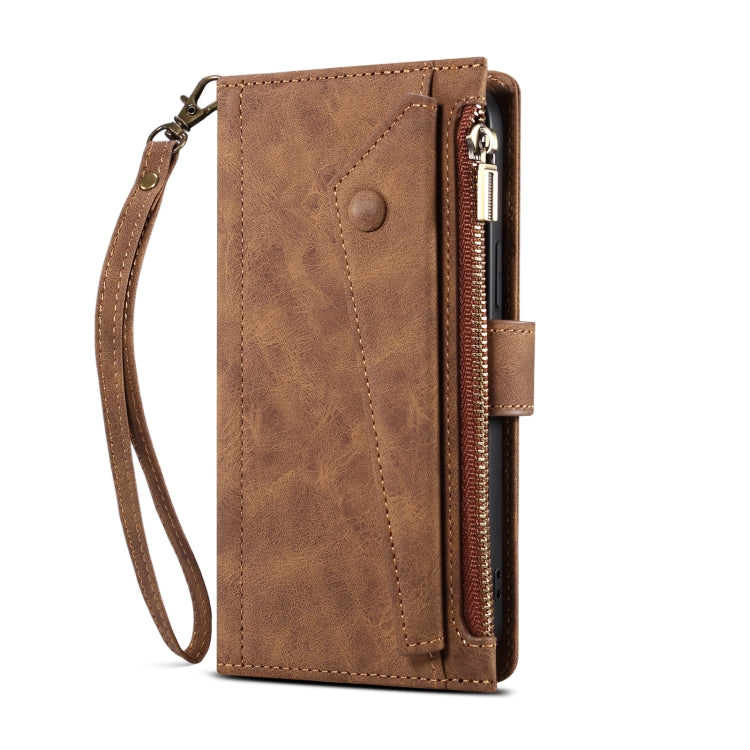 For iPhone 12 mini Retro Frosted Horizontal Flip Leather Case with Holder & Card Slot & Wallet & Zipper Pocket & Lanyard (Brown) - iPhone 12 mini Cases by buy2fix | Online Shopping UK | buy2fix