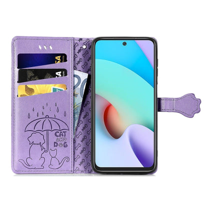 For Xiaomi Redmi 10 Lovely Cat and Dog Embossing Pattern Horizontal Flip Leather Case , with Holder & Card Slots & Wallet & Cartoon Clasp & Lanyard(Purple) - Xiaomi Cases by buy2fix | Online Shopping UK | buy2fix