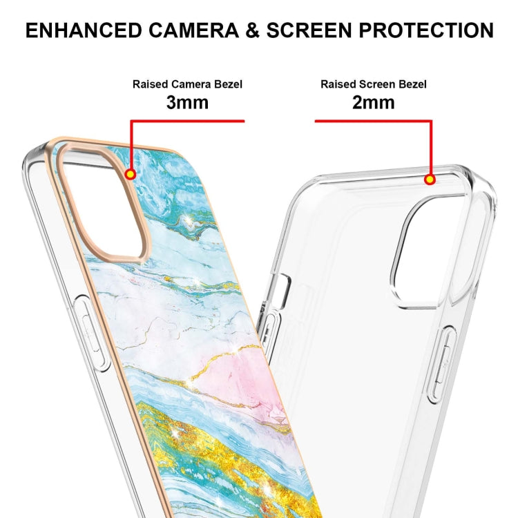 For iPhone 13 Pro Electroplating Marble Pattern Dual-side IMD TPU Shockproof Case (Green 004) - iPhone 13 Pro Cases by buy2fix | Online Shopping UK | buy2fix