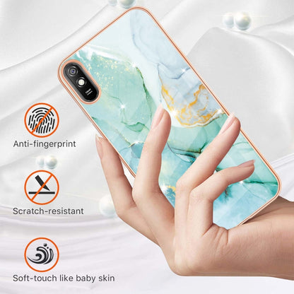 For Xiaomi Redmi 9A Electroplating Marble Pattern Dual-side IMD TPU Shockproof Case(Green 003) - Xiaomi Cases by buy2fix | Online Shopping UK | buy2fix