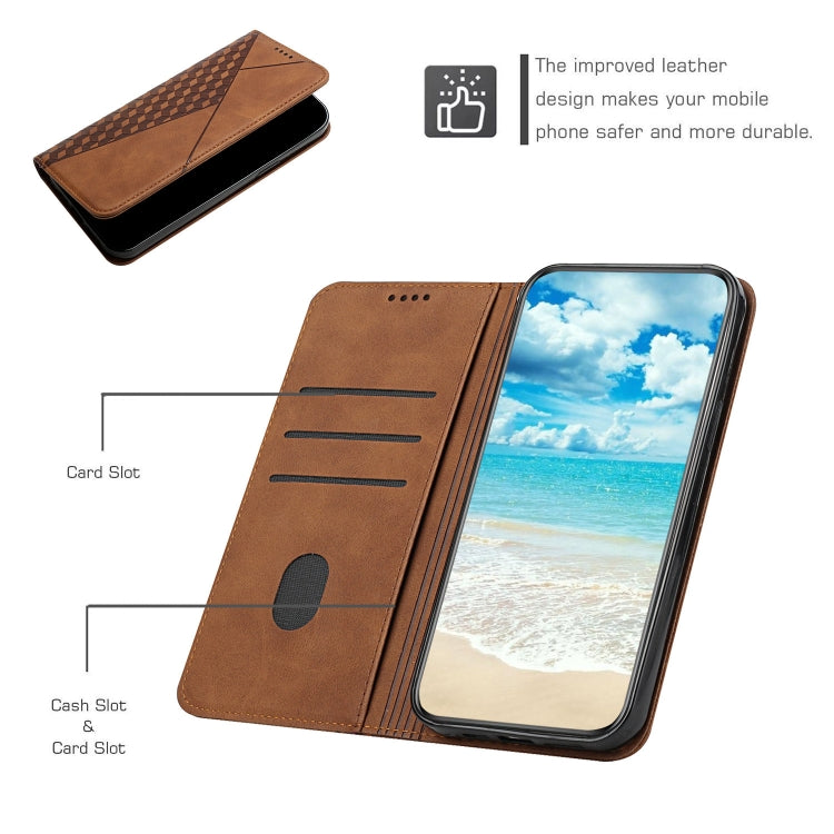 For Samsung Galaxy S21 Ultra 5G Diamond Pattern Splicing Skin Feel Magnetic Horizontal Flip Leather Case with Card Slots & Holder & Wallet(Brown) - Galaxy S21 Ultra 5G Cases by buy2fix | Online Shopping UK | buy2fix