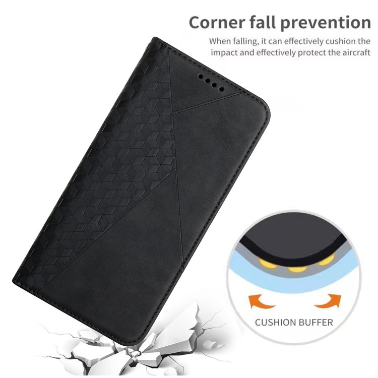 For OPPO A94 5G / F19 Pro+ 5G Diamond Pattern Splicing Skin Feel Magnetic Horizontal Flip Leather Case with Card Slots & Holder & Wallet(Black) - OPPO Cases by buy2fix | Online Shopping UK | buy2fix