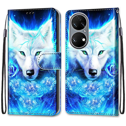 For Huawei P50 Coloured Drawing Cross Texture Horizontal Flip PU Leather Case with Holder & Card Slots & Wallet & Lanyard(Dick Rose Wolf) - Huawei Cases by buy2fix | Online Shopping UK | buy2fix