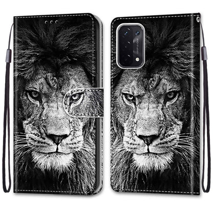 For OPPO A93 5G / A93s 5G / A54 5G / A74 5G Coloured Drawing Cross Texture Horizontal Flip PU Leather Case with Holder & Card Slots & Wallet & Lanyard(Black White Lion Head) - OPPO Cases by buy2fix | Online Shopping UK | buy2fix