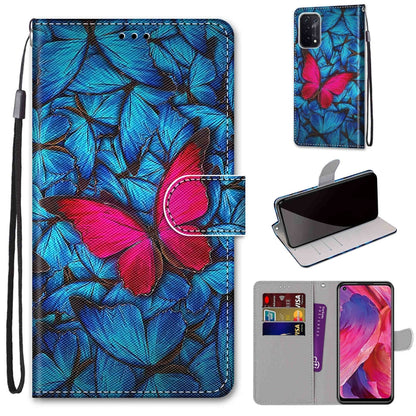 For OPPO A93 5G / A93s 5G / A54 5G / A74 5G Coloured Drawing Cross Texture Horizontal Flip PU Leather Case with Holder & Card Slots & Wallet & Lanyard(Blue Red Butterfly) - OPPO Cases by buy2fix | Online Shopping UK | buy2fix