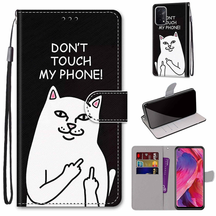 For OPPO A93 5G / A93s 5G / A54 5G / A74 5G Coloured Drawing Cross Texture Horizontal Flip PU Leather Case with Holder & Card Slots & Wallet & Lanyard(Middle Finger White Cat) - OPPO Cases by buy2fix | Online Shopping UK | buy2fix