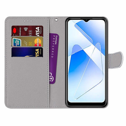 For OPPO A54 4G / A16 4G / A53s 5G / A55 5G Coloured Drawing Cross Texture Horizontal Flip PU Leather Case with Holder & Card Slots & Wallet & Lanyard(Purple Green Starry Sky) - OPPO Cases by buy2fix | Online Shopping UK | buy2fix