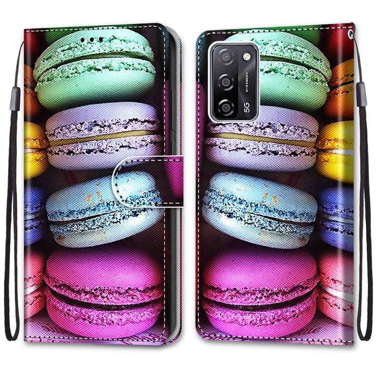 For OPPO A54 4G / A16 4G / A53s 5G / A55 5G Coloured Drawing Cross Texture Horizontal Flip PU Leather Case with Holder & Card Slots & Wallet & Lanyard(Colorful Cakes) - OPPO Cases by buy2fix | Online Shopping UK | buy2fix