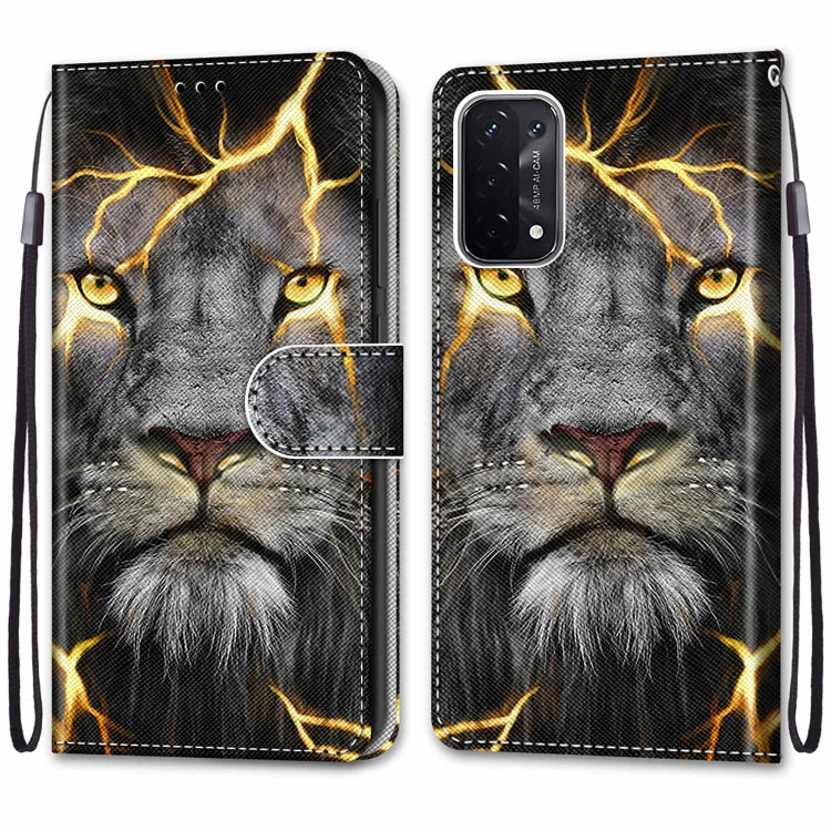 For OPPO A54 5G / A74 5G / A93 5G / A93s 5G Coloured Drawing Cross Texture Horizontal Flip PU Leather Case with Holder & Card Slots & Wallet & Lanyard(Fission Lion) - OPPO Cases by buy2fix | Online Shopping UK | buy2fix