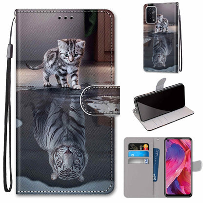 For OPPO A54 5G / A74 5G / A93 5G / A93s 5G Coloured Drawing Cross Texture Horizontal Flip PU Leather Case with Holder & Card Slots & Wallet & Lanyard(Cat Becomes Tiger) - OPPO Cases by buy2fix | Online Shopping UK | buy2fix