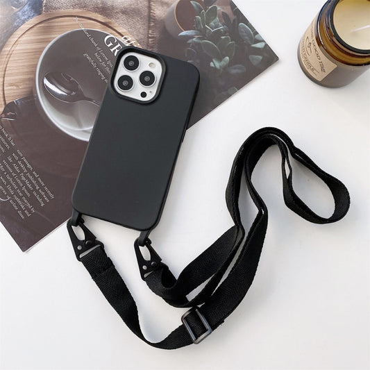 For iPhone 13 Pro Max Elastic Silicone Protective Case with Wide Neck Lanyard (Black) - iPhone 13 Pro Max Cases by buy2fix | Online Shopping UK | buy2fix
