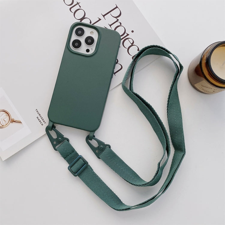 For iPhone 13 Pro Max Elastic Silicone Protective Case with Wide Neck Lanyard (Dark Green) - iPhone 13 Pro Max Cases by buy2fix | Online Shopping UK | buy2fix