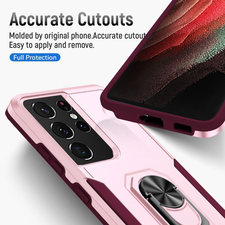 For Samsung Galay S21 Ultra 5G Pioneer Armor Heavy Duty PC + TPU Shockproof Case with Holder(Pink) - Galaxy S21 Ultra 5G Cases by buy2fix | Online Shopping UK | buy2fix