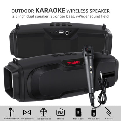 New Rixing NR-6012M Bluetooth 5.0 Portable Outdoor Karaoke Wireless Bluetooth Speaker with Microphone & Shoulder Strap(Black) - Desktop Speaker by NewRixing | Online Shopping UK | buy2fix