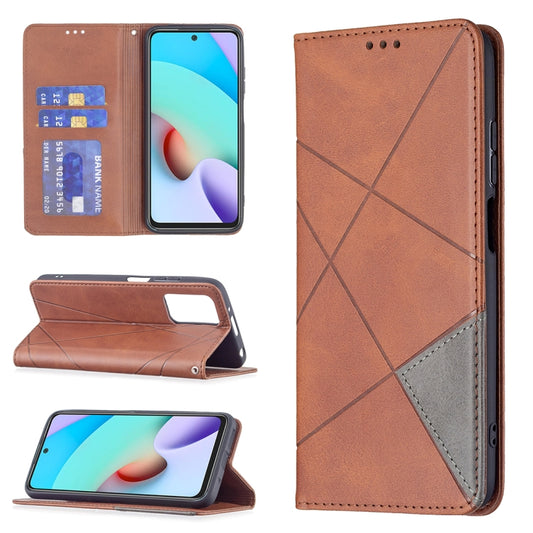 For Xiaomi Redmi 10 Rhombus Texture Horizontal Flip Magnetic Leather Case with Holder & Card Slots(Brown) - Xiaomi Cases by buy2fix | Online Shopping UK | buy2fix