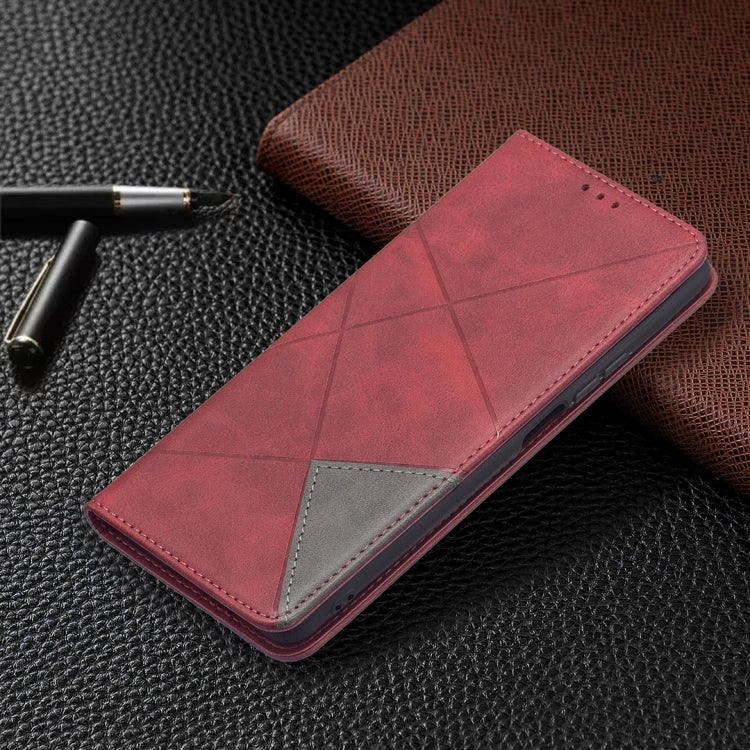 For Xiaomi Mi 11T Rhombus Texture Horizontal Flip Magnetic Leather Case with Holder & Card Slots(Red) - Xiaomi Cases by buy2fix | Online Shopping UK | buy2fix