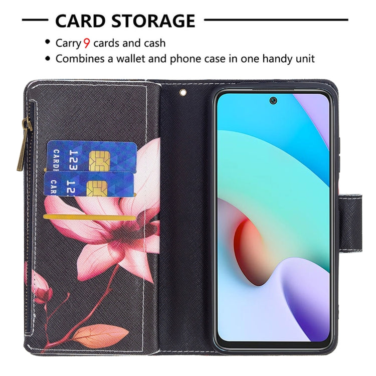 For Xiaomi Redmi 10 Colored Drawing Pattern Zipper Horizontal Flip Leather Case with Holder & Card Slots & Wallet(Lotus) - Xiaomi Cases by buy2fix | Online Shopping UK | buy2fix