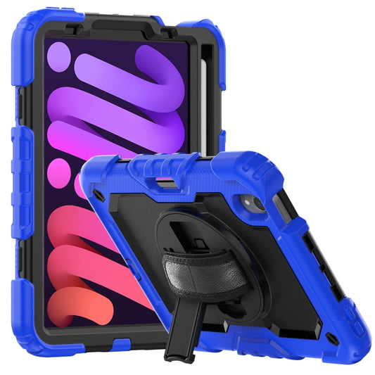 For iPad mini 6 Shockproof Silicone + PC Protective Tablet Case with Holder & Shoulder Strap & Pen Slot(Black + Blue) - iPad mini 6 Cases by buy2fix | Online Shopping UK | buy2fix