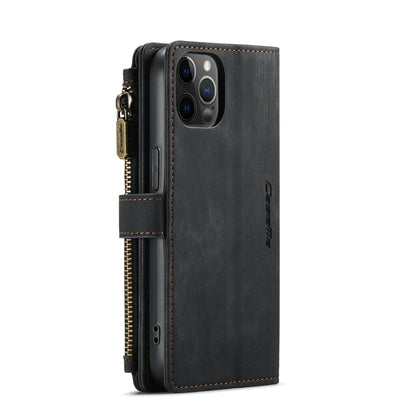 For iPhone 12 / 12 Pro CaseMe-C30 PU + TPU Multifunctional Horizontal Flip Leather Case with Holder & Card Slot & Wallet & Zipper Pocket(Black) - iPhone 12 / 12 Pro Cases by CaseMe | Online Shopping UK | buy2fix