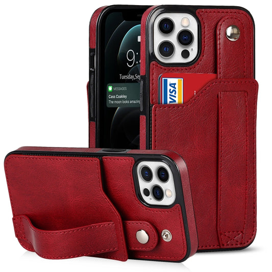 For iPhone 12 / 12 Pro Crazy Horse Texture Shockproof TPU + PU Leather Case with Card Slot & Wrist Strap Holder(Red) - iPhone 12 / 12 Pro Cases by buy2fix | Online Shopping UK | buy2fix