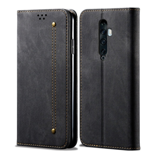 For OPPO Reno 2 Denim Texture Casual Style Horizontal Flip Leather Case with Holder & Card Slots & Wallet(Black) - OPPO Cases by buy2fix | Online Shopping UK | buy2fix