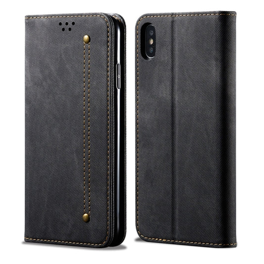 For iPhone X / XS Denim Texture Casual Style Horizontal Flip Leather Case with Holder & Card Slots & Wallet(Black) - More iPhone Cases by buy2fix | Online Shopping UK | buy2fix