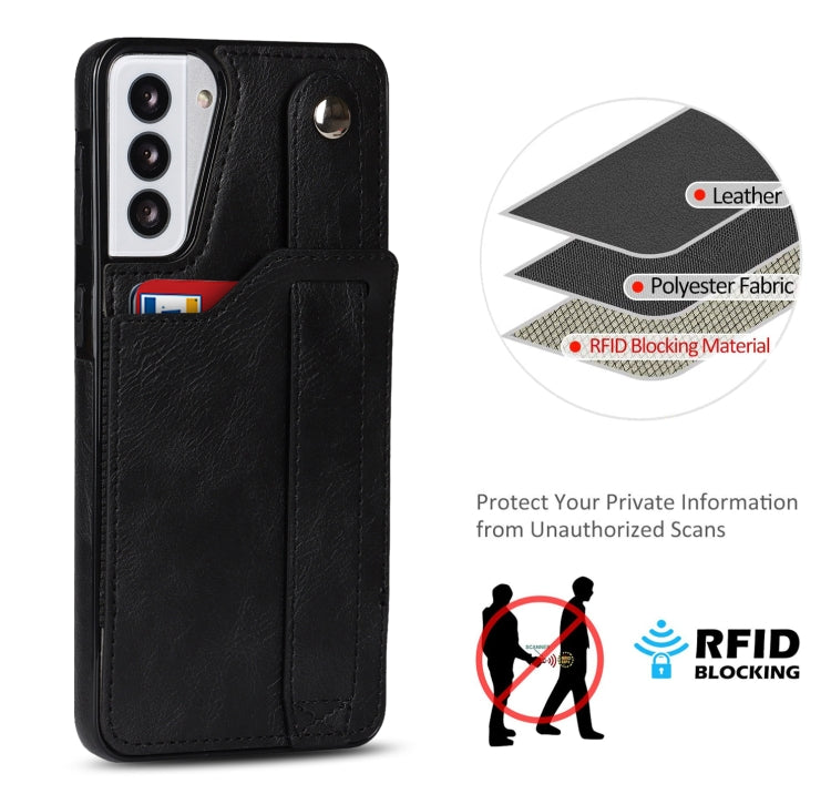 For Samsung Galaxy S21 5G Crazy Horse Texture Shockproof TPU + PU Leather Case with Card Slot & Wrist Strap Holder(Black) - Galaxy S21 5G Cases by buy2fix | Online Shopping UK | buy2fix