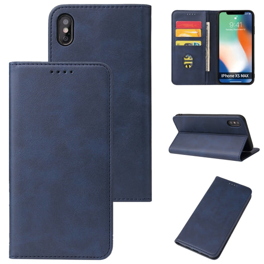 For iPhone XS Max Calf Texture Magnetic Horizontal Flip Leather Case with Holder & Card Slots & Wallet(Blue) - More iPhone Cases by buy2fix | Online Shopping UK | buy2fix