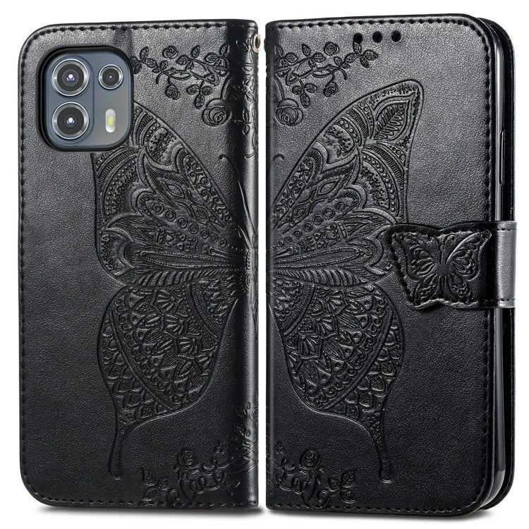 For Motorola Moto Edge 20 Lite Butterfly Love Flower Embossed Horizontal Flip Leather Case with Holder & Card Slots & Wallet & Lanyard(Black) - Motorola Cases by buy2fix | Online Shopping UK | buy2fix