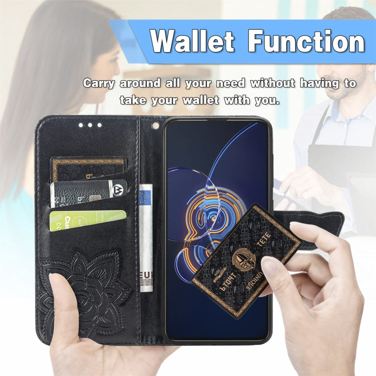 For Asus Zenfone 8 Flip Butterfly Love Flower Embossed Horizontal Flip Leather Case with Holder & Card Slots & Wallet & Lanyard(Black) - ASUS Cases by buy2fix | Online Shopping UK | buy2fix