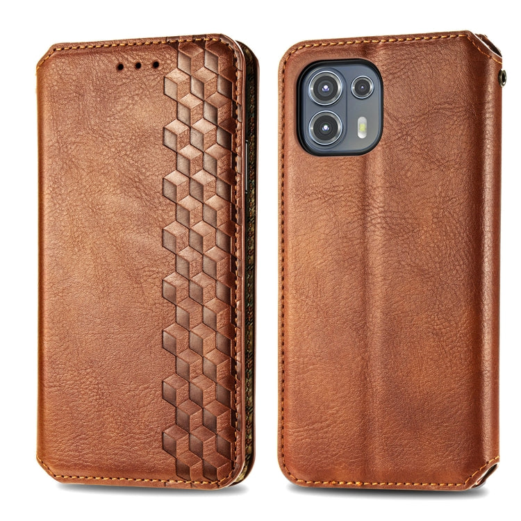 For Motorola Edge 20 Lite Cubic Grid Pressed Horizontal Flip Magnetic PU Leather Case with Holder & Card Slots & Wallet(Brown) - Motorola Cases by buy2fix | Online Shopping UK | buy2fix