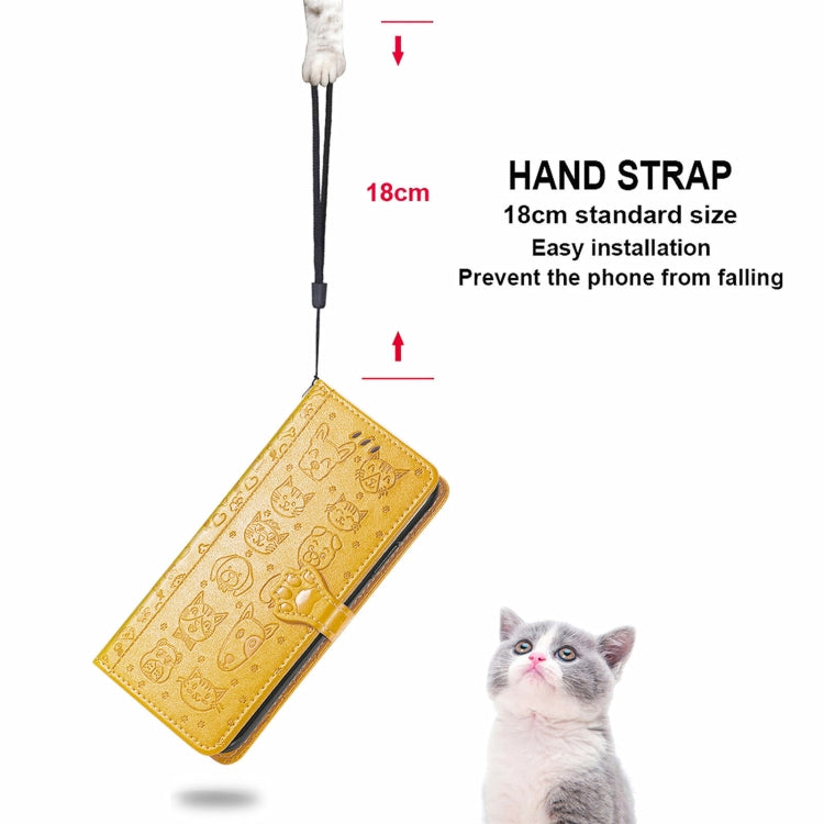 For Blackview A100 Lovely Cat and Dog Embossing Pattern Horizontal Flip Leather Case , with Holder & Card Slots & Wallet & Cartoon Clasp & Lanyard(Yellow) - More Brand by buy2fix | Online Shopping UK | buy2fix