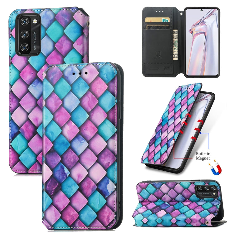 For Blackview A100 Colorful Magnetic Horizontal Flip PU Leather Case with Holder & Card Slot & Wallet(Purple Scales) - More Brand by buy2fix | Online Shopping UK | buy2fix